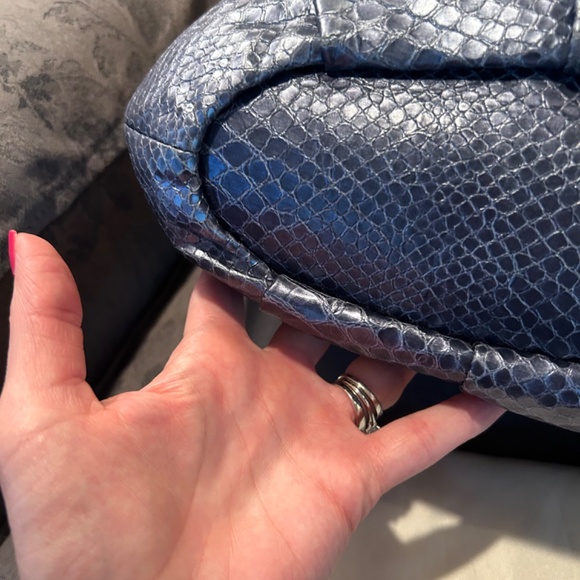 COACH MADISON PYTHON EMBOSSED DENIM BLUE LEATHER SATCHEL #16346 - Picture 6 of 11